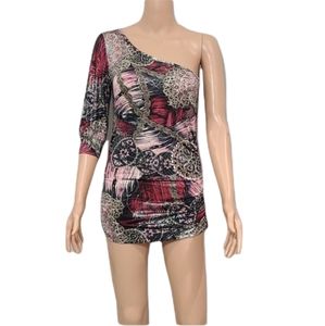 BODY CENTRAL METALLIC 1 SHOULDER MINI DRESS‎ SIZE S